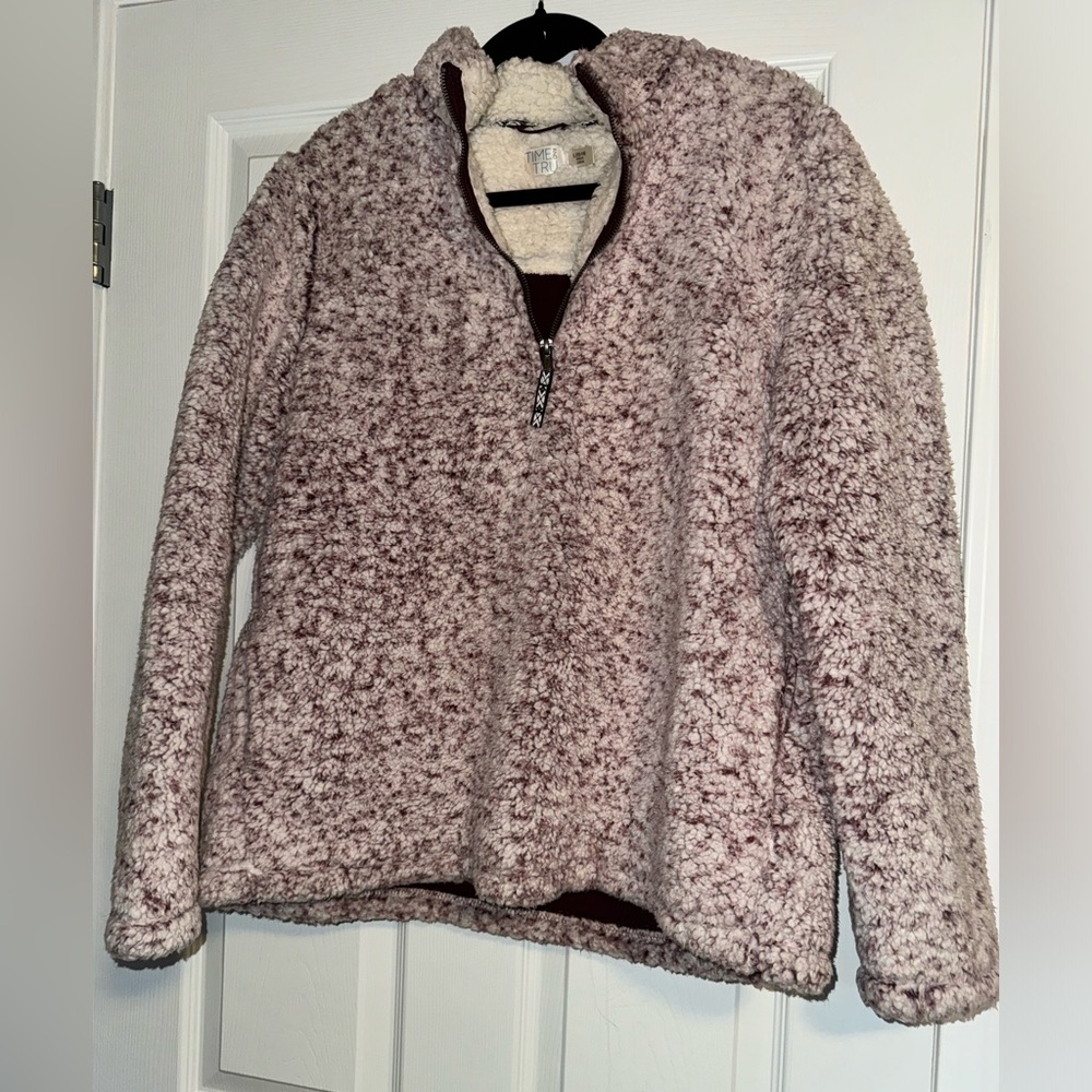 Time and Tru Maroon Sherpa Zip-Up Jacket